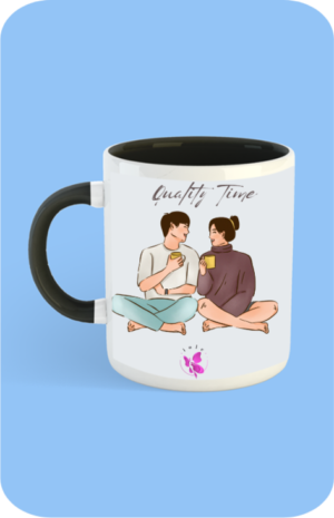 Coloured Handle Coffee Mug - Black - Quality Time
