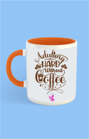 Coloured Handle Coffee Mug – Orange – Adulting is Hard