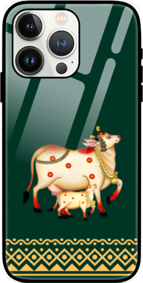 Glass iPhone 14 Pro Max Case - Pichwai Cow