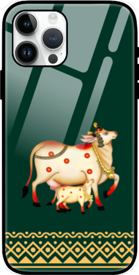 Glass iPhone 14 Pro Case - Pichwai Cow