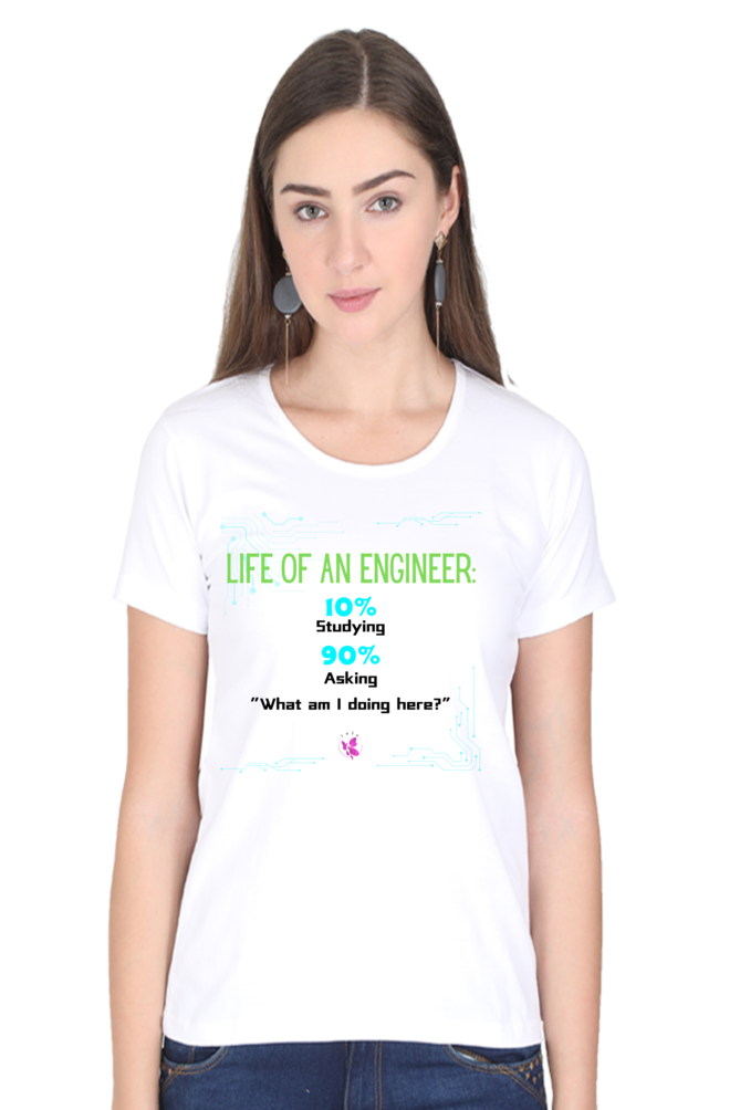 Round Neck T.Shirt - Graphical Tees - Engineering Series - Life of Engineer (Black Text)