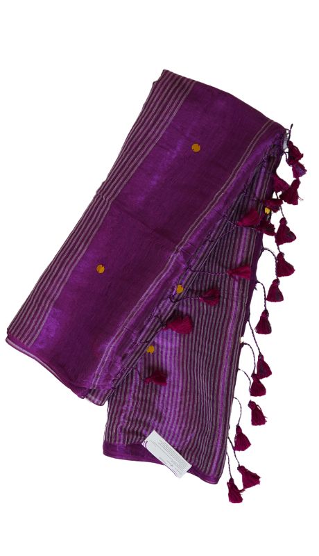 Khadi Cotton Saree - Deep Purple with Tissue and Gini work