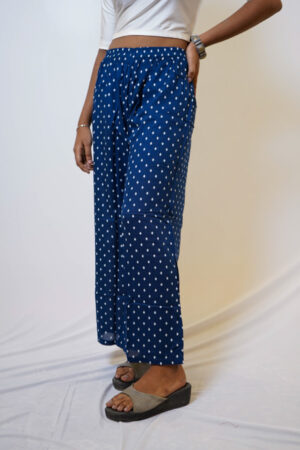 Palazzo Pant Blue Polka - Free Size (S to L)