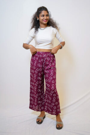 Palazzo Pant Maroon Square Prints - Free Size (S to L)