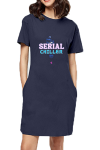 Ladies’ T.Shirt Dress – Serial Chiller (Dark Colours)